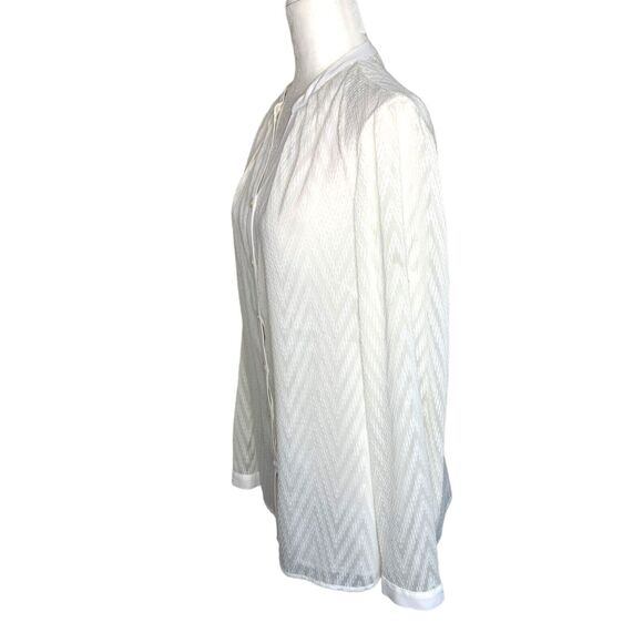 Coldwater Creek Blouse V-Neck Long Sleeve Button Down Sheer Cream Size Medium - Picture 2 of 7
